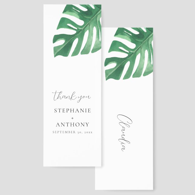 Greenery Tropical Monstera Leaves Summer Wedding   Bookmarks (Front & Back)