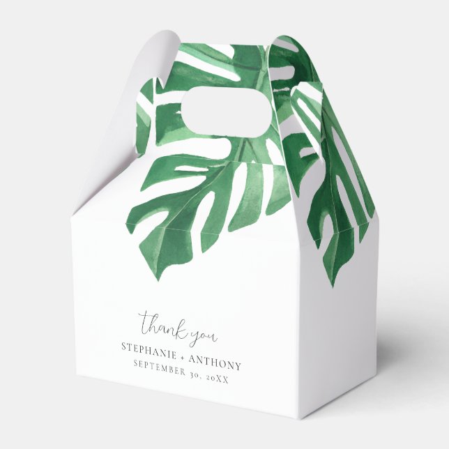 Greenery Tropical Monstera Leaves Summer Wedding   Favor Boxes (Front Side)