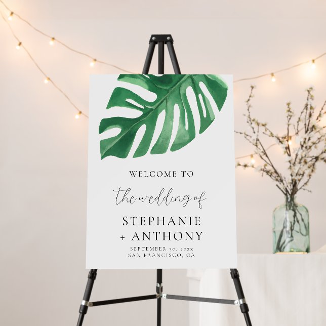 Greenery Tropical Monstera Leaves Summer Wedding   Foam Board (In Situ (Stand))