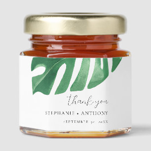 Greenery Tropical Monstera Leaves Summer Wedding Honey Jar Favors