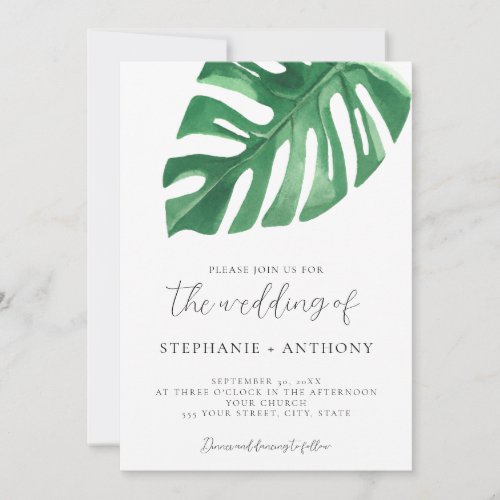 Greenery Tropical Monstera Leaves Summer Wedding   Invitation