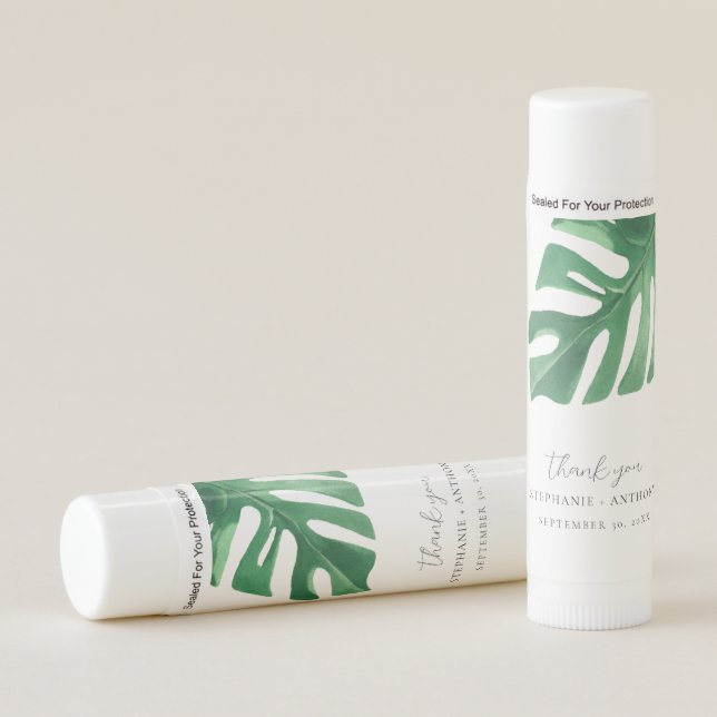 Greenery Tropical Monstera Leaves Summer Wedding   Lip Balm (Front)