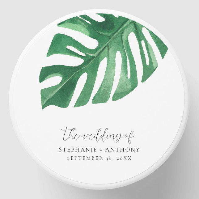 Greenery Tropical Monstera Leaves Summer Wedding   Mini Candle Favors (Front)