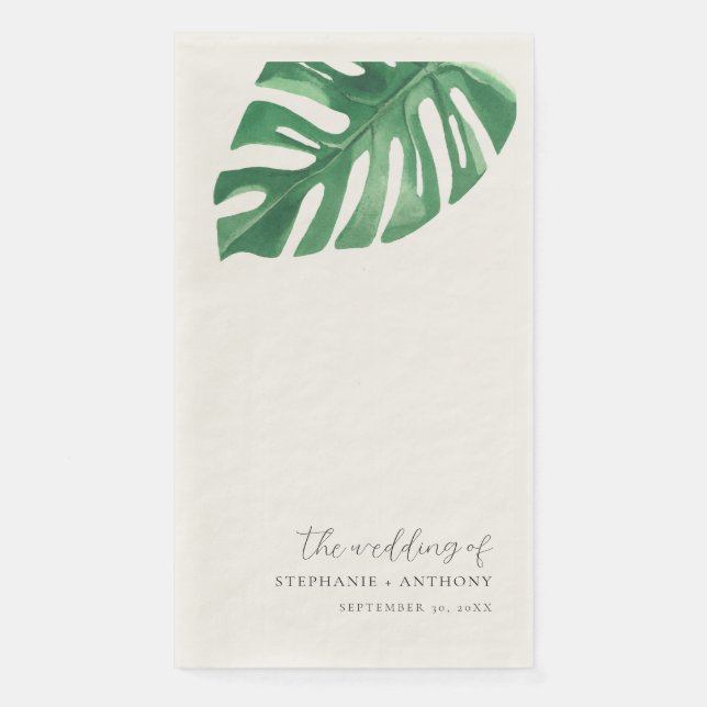 Greenery Tropical Monstera Leaves Summer Wedding   Paper Guest Towels (Front)