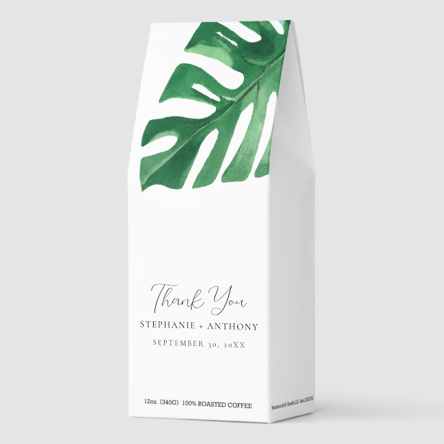 Greenery Tropical Monstera Leaves Summer Wedding   Roasted Coffee (Front)