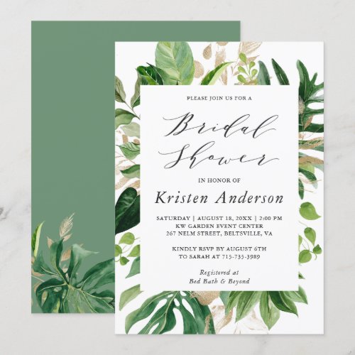 Greenery Tropical Palm Leaves Floral Bridal Shower Invitation