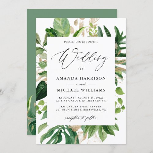 Greenery Tropical Palm Leaves Summer Wedding Invitation