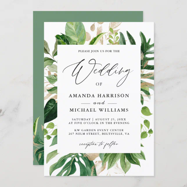 Greenery Tropical Palm Leaves Summer Wedding Invitation | Zazzle