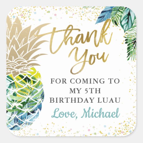 Greenery Tropical Pineapple Beach Party Thank You Square Sticker