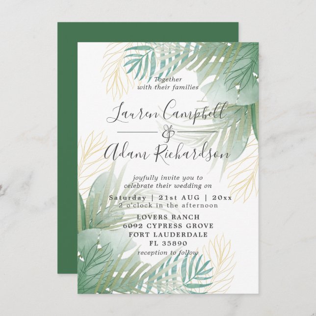 Greenery Tropical Watercolor Wedding  Invitation (Front/Back)