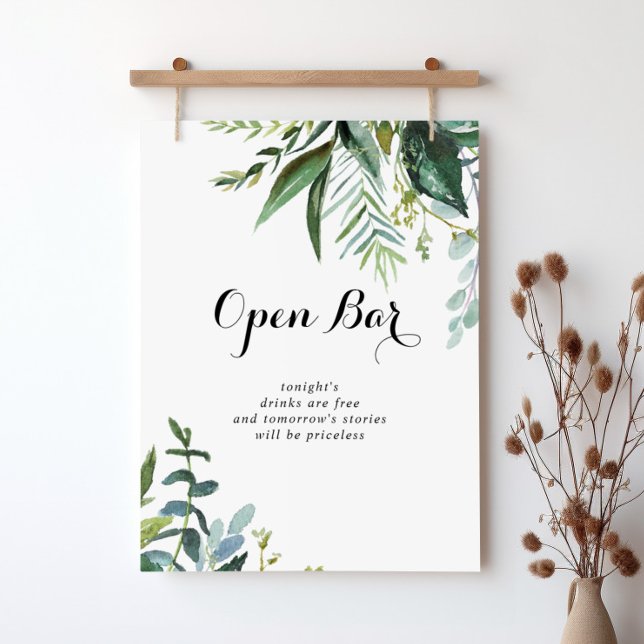 Greenery Tropical Wedding Open Bar Sign (Creator Uploaded)