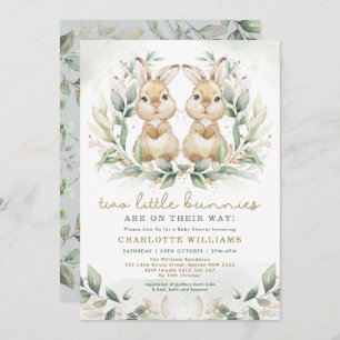 Greenery Twin Bunny Baby Shower Easter Rabbit Invitation