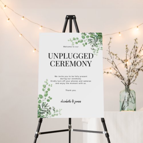 Greenery Unplugged Wedding Ceremony Welcome Sign