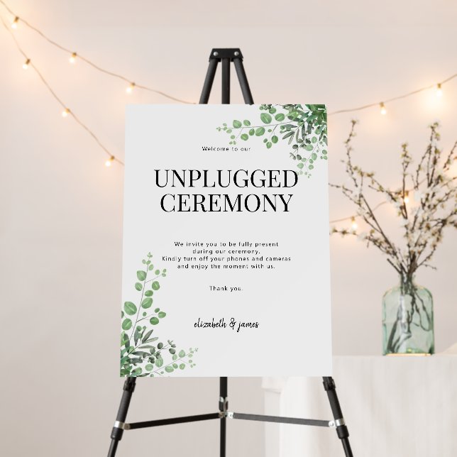 Greenery Unplugged Wedding Ceremony Welcome Sign (In Situ (Stand))