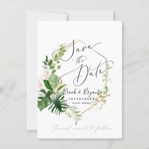 Greenery Variegated Tropical Foliage Save the Date Invitation