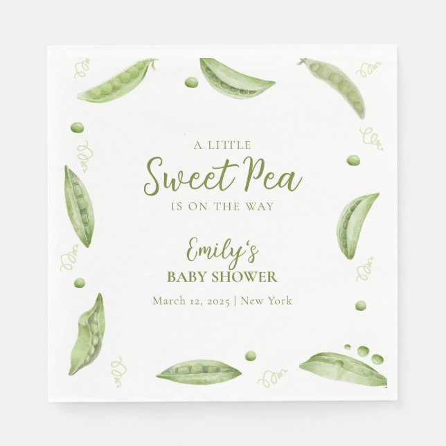 Greenery Veggie Sweet Pea In Pod Baby Shower  Napkins (Front)