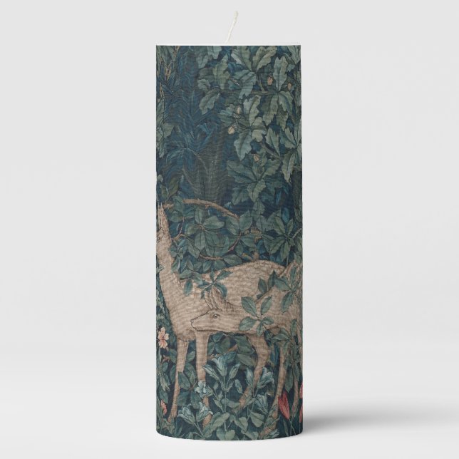 Greenery, Victorian Era Tapestry by Henry Dearle Pillar Candle (Front)