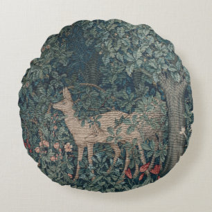 Greenery, Victorian Era Tapestry by Henry Dearle Round Pillow