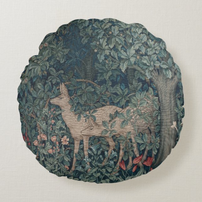 Greenery, Victorian Era Tapestry by Henry Dearle Round Pillow (Front)