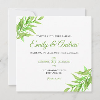 Greenery Vine Floral Watercolor Square Wedding Invitation