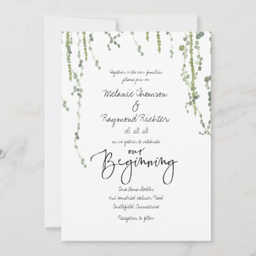 Greenery Vines Our Beginning Ceremony Invitation