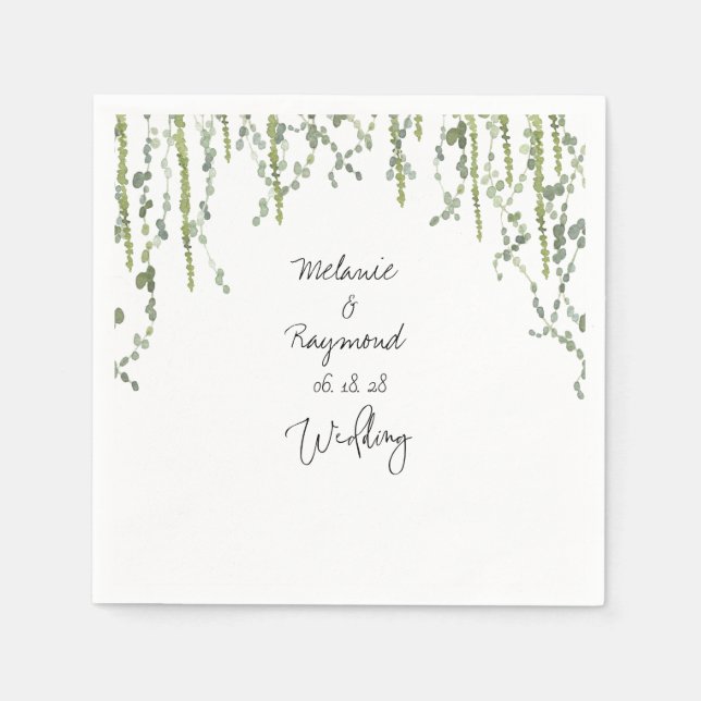 Greenery Vines Wedding 5" Square Cocktail Napkins (Front)