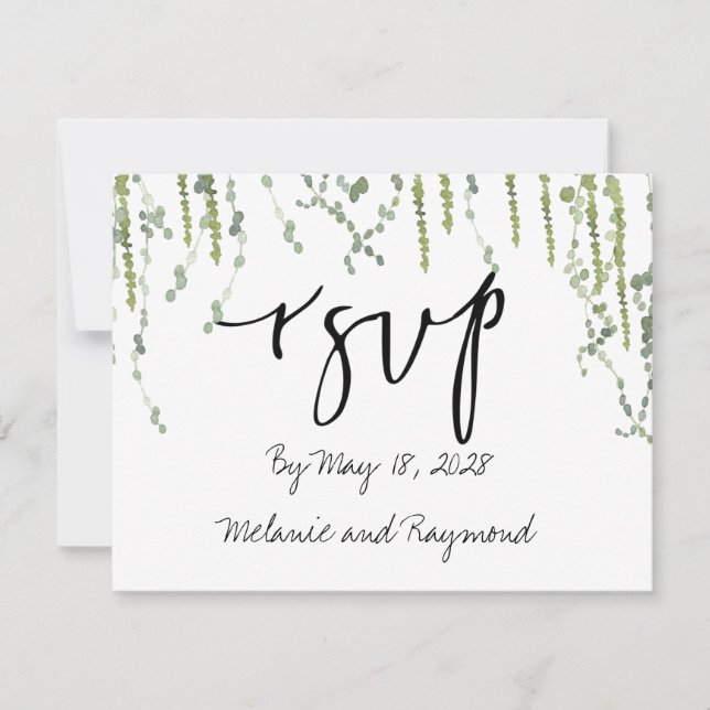 Greenery Vines Wedding RSVP 2 Mail Back Card (Front)