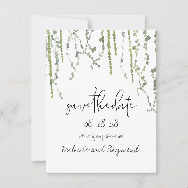 Greenery Vines Wedding Save The Date Card (Front)