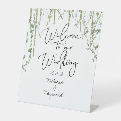 Greenery Vines Wedding Welcome To Our Wedding  Pedestal Sign