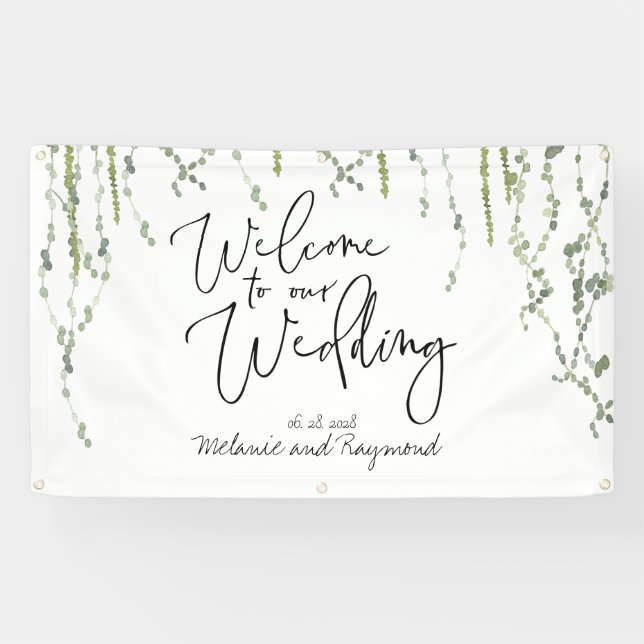 Greenery Vines Welcome To Our Wedding 3x5' Banner (Horizontal)