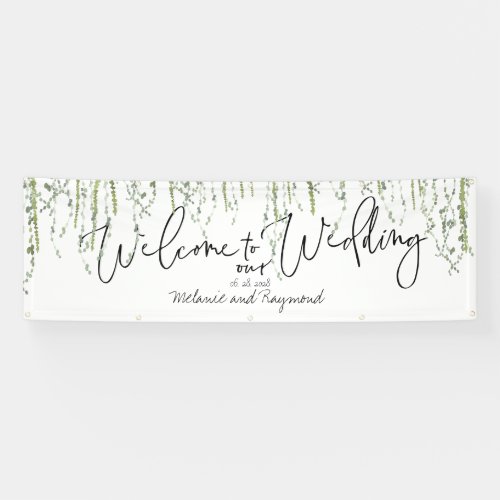 Greenery Vines Welcome To Our Wedding 3x8 Foot Banner