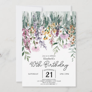 Greenery Vintage Wildflower 40th birthday Invitation