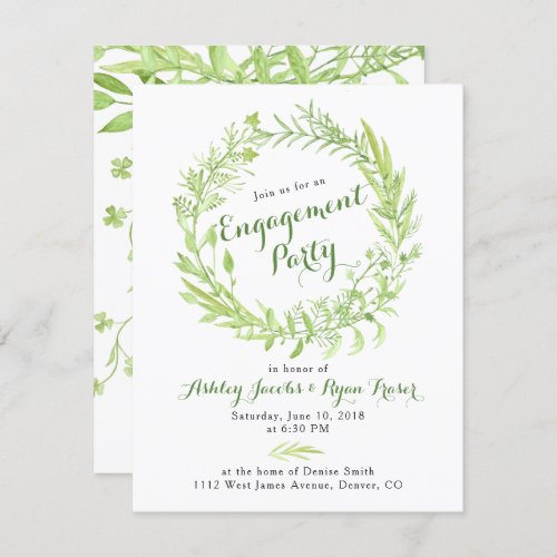 Greenery Watercolo Wreath Engagement Party Invitation