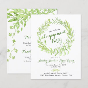 Greenery Watercolo Wreath Engagement Party Invitation