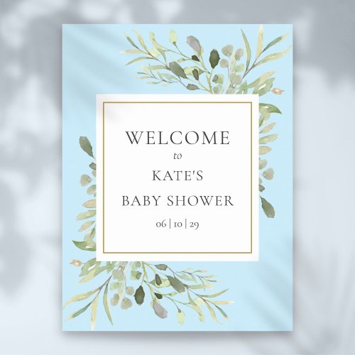 Greenery Watercolor Baby Boy Shower Welcome Sign