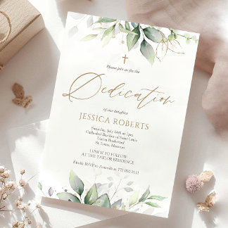 Greenery Watercolor Baby Dedication Invitation