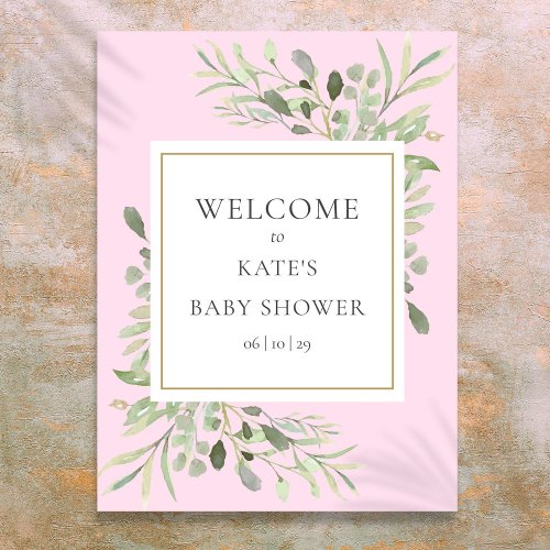 Greenery Watercolor Baby Girl Shower Welcome Sign