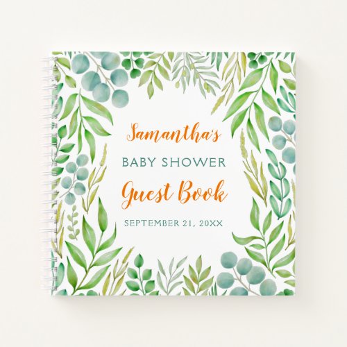 Greenery Watercolor Baby Shower Guest Book