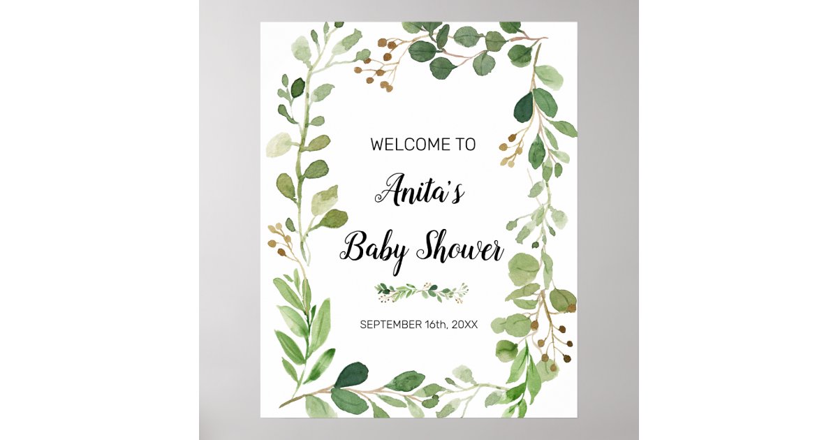 Greenery Watercolor Baby Shower Welcome Sign | Zazzle