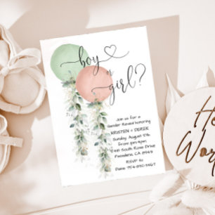 Greenery Watercolor Balloons Gender Reveal Invitat Invitation