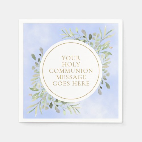 Greenery Watercolor Blue Holy Communion Napkins