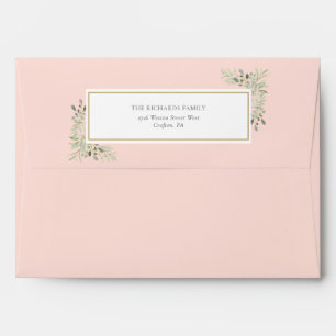 Greenery Watercolor Blush Pink Return Address Envelope