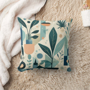 Greenery Watercolor Botanical Leaves Throw Pillow
