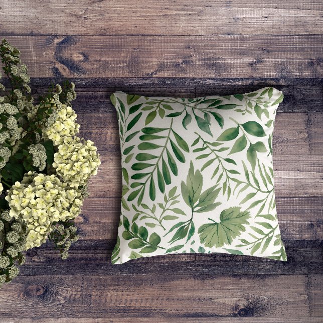 Greenery Watercolor Botanical Leaves Throw Pillow (Creator Uploaded)