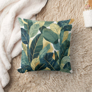 Greenery Watercolor Botanical Leaves Throw Pillow