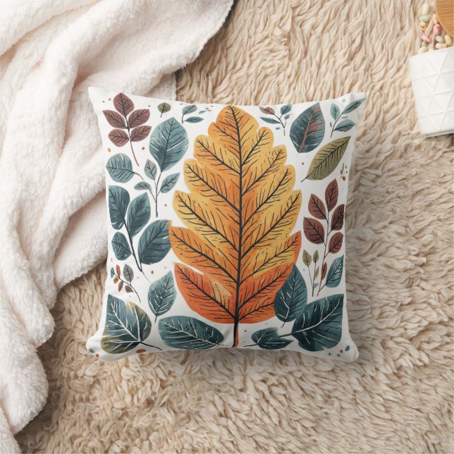 Greenery Watercolor Botanical Leaves Throw Pillow (Blanket)