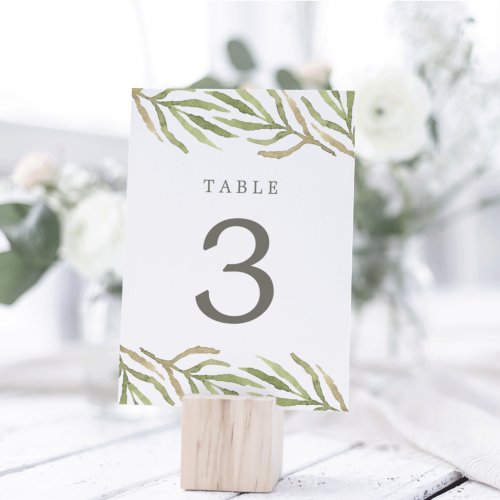 Greenery  Watercolor Botanical Table Number Card