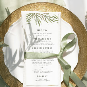 Greenery Watercolor Botanical Wedding Menu Card