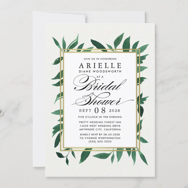 Greenery Watercolor Bridal Shower Invitations (Front)