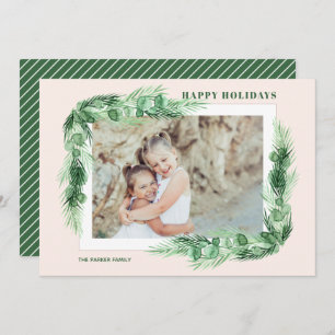 Greenery Watercolor Christmas Photo Holiday Card